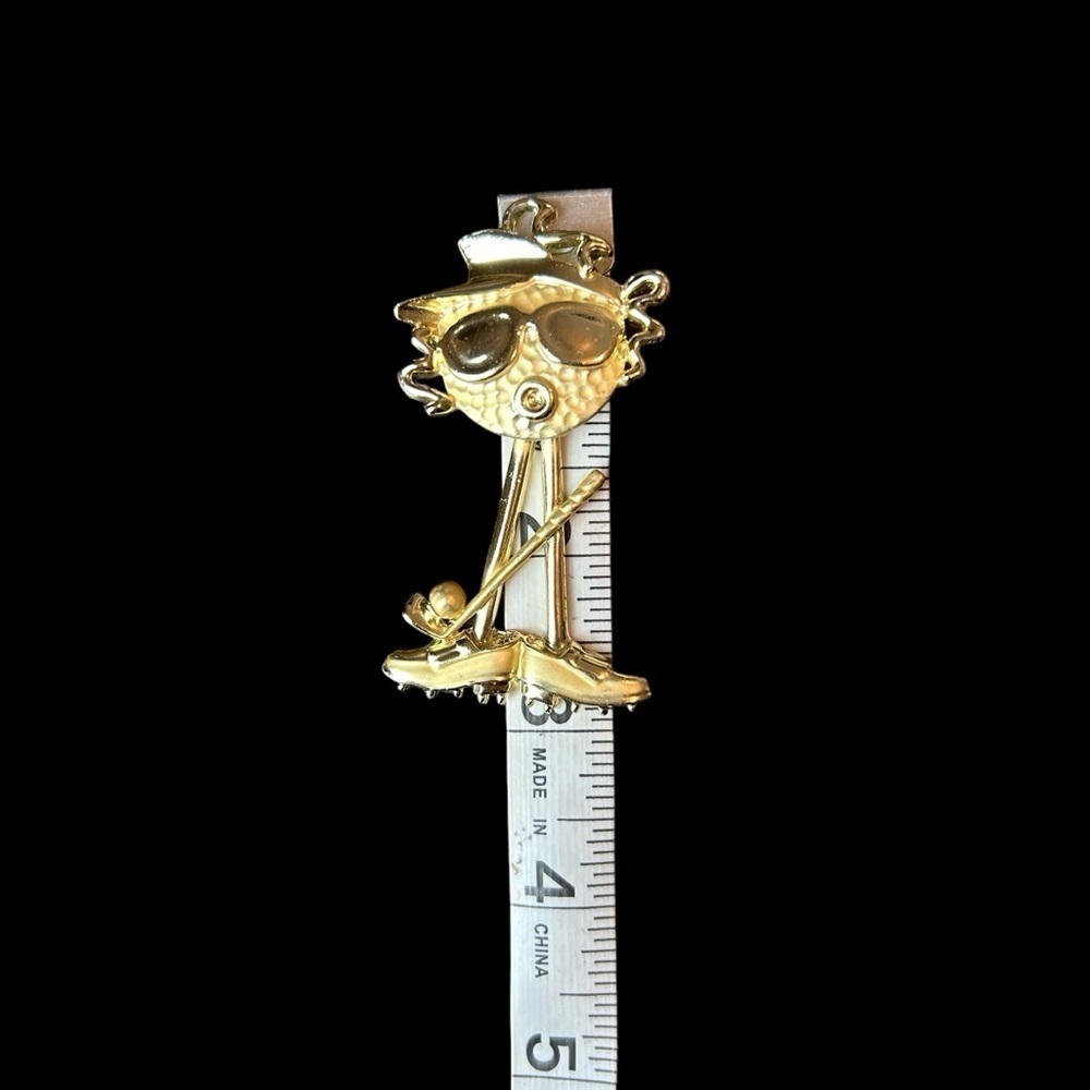 Vintage Gold Tone Golf Girl Articulated Statement Brooch/Pendant - Picture 11 of 11